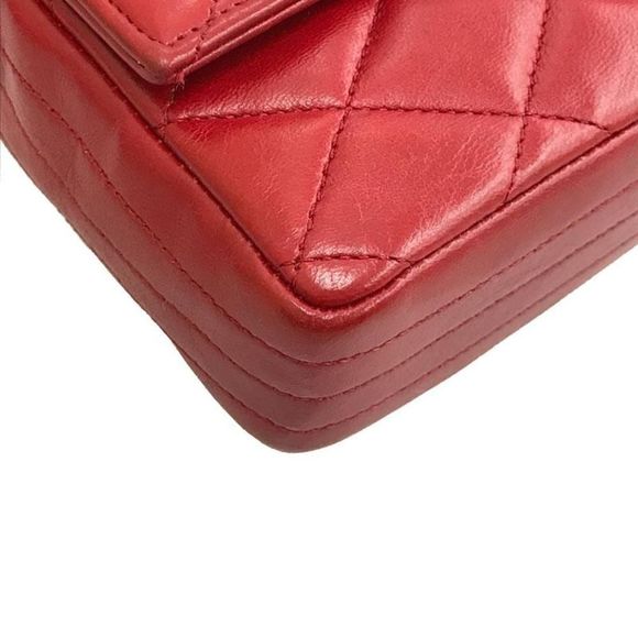 Chanel Matelasse Push Lock Chain Leather Red Shoulder Bag - Picture 6 of 10